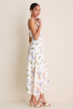 White Wildflower Floral Zinnia Maxi Dress