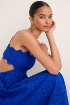 Blue Eyelet Cut-Out Larkspur Dress