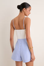 White & Blue Stripe Mixed-Media Magnolia Romper