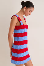 Cornflower Blue & Red Crochet Cooper Mini Dress