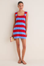Cornflower Blue & Red Crochet Cooper Mini Dress