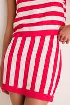 Red & Tan Cabana Stripe Verey Mini Skirt