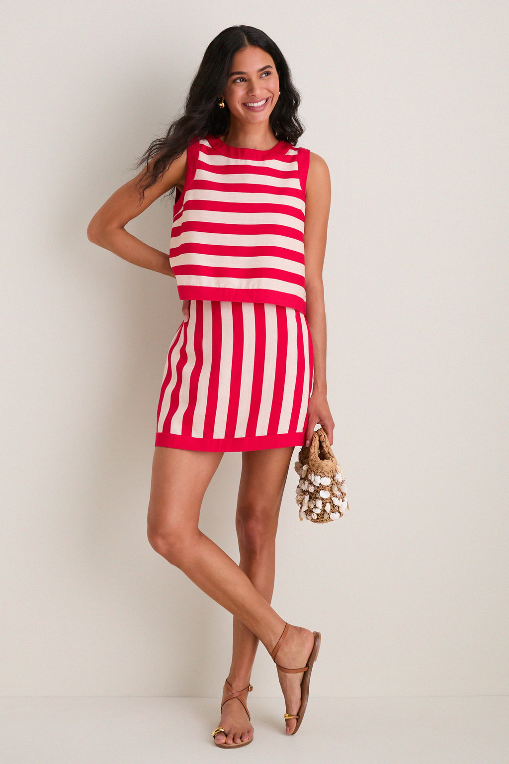 Red & Tan Cabana Stripe Verey Mini Skirt