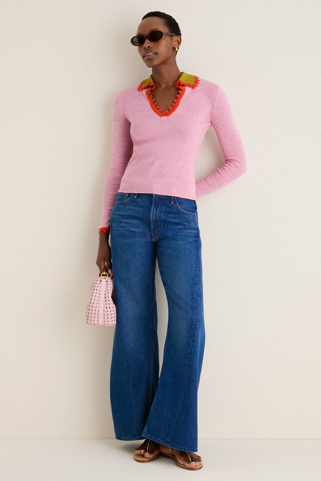 Solid Pink Picket Polo Jumper