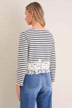 Dove and Navy Stripe Hovey Top with Lace