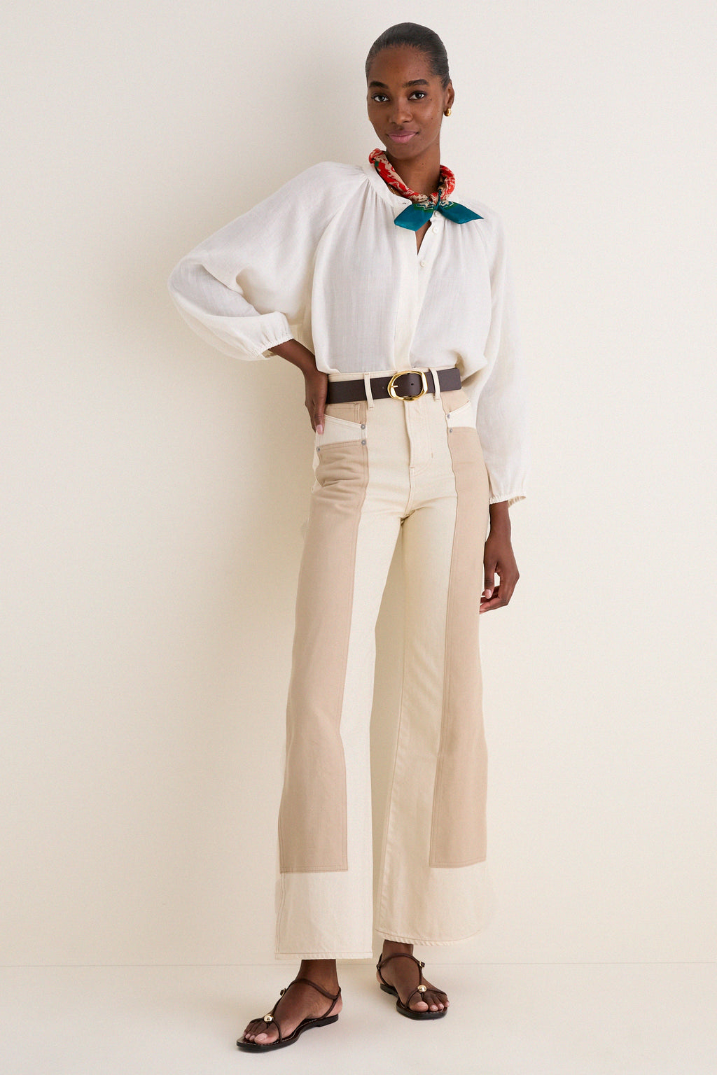 Ecru and Stone Khaki Taylor High Rise Wide Leg