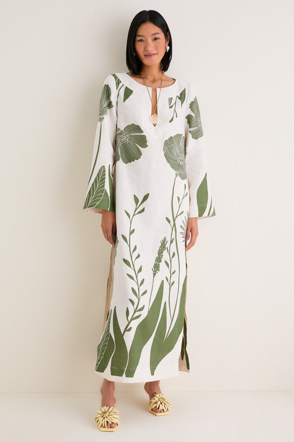 Green Floral Border Que Energia Tunic Dress