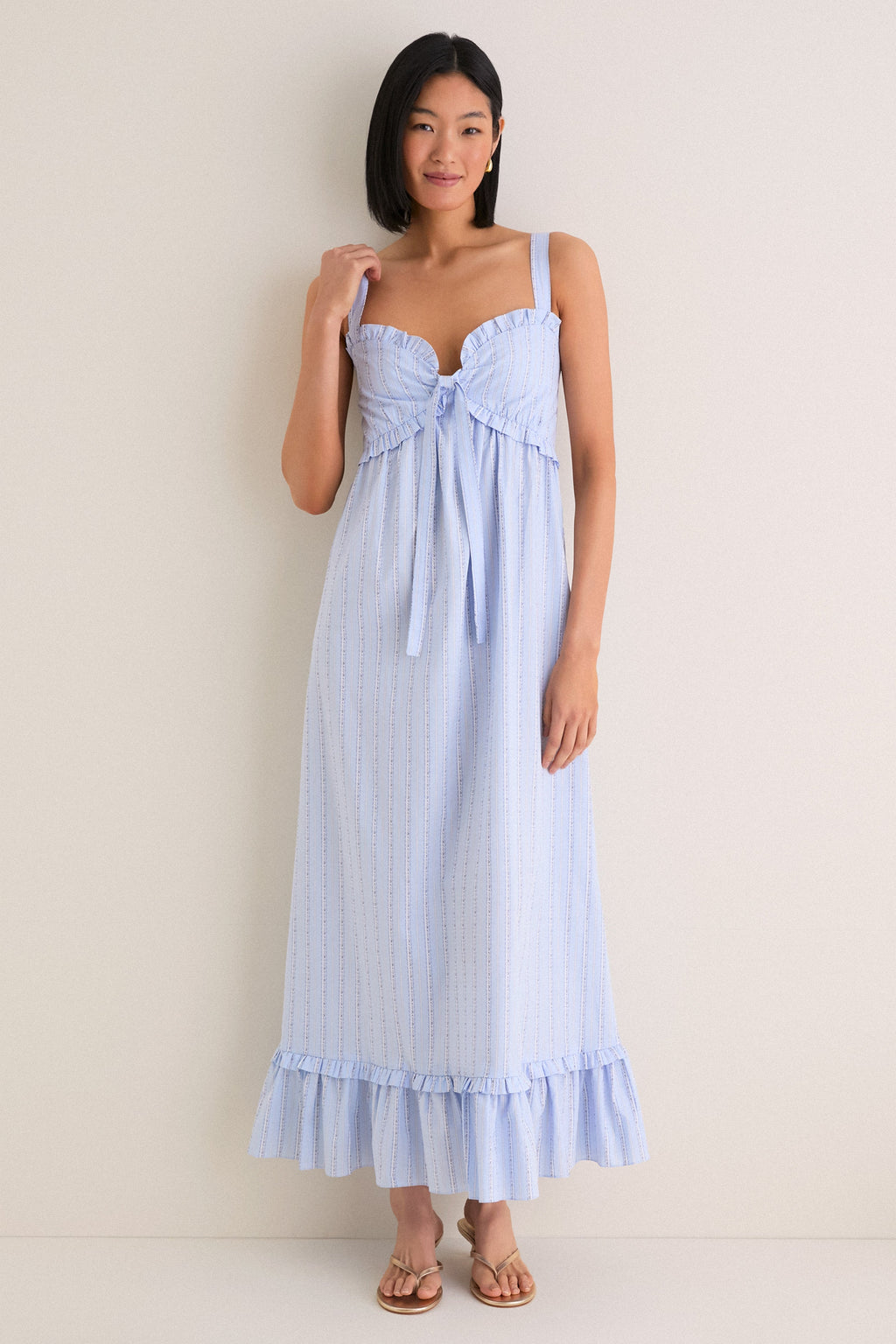 Sky Blue Striped Ruffle Maxi Dress