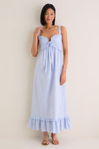 Sky Blue Striped Ruffle Maxi Dress