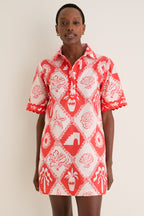 Asterias Red Collared Shirt Mini Dress