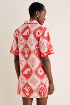Asterias Red Collared Shirt Mini Dress