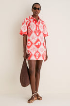 Asterias Red Collared Shirt Mini Dress