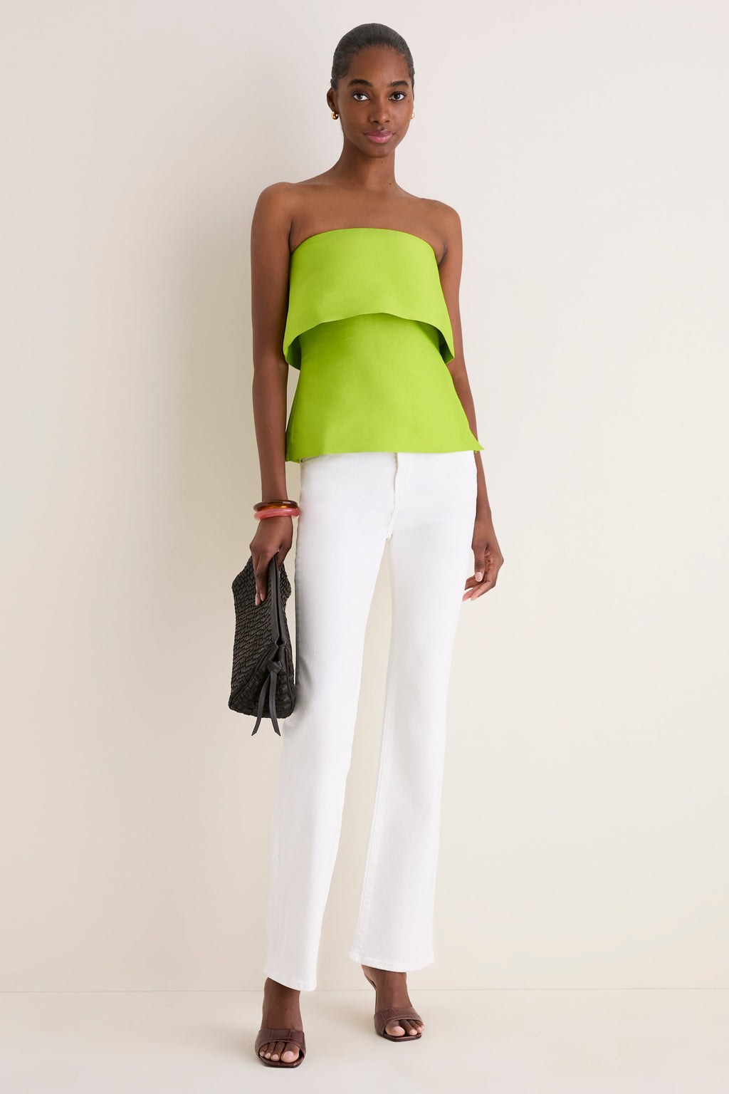 Lime Felix Satin Strapless Top