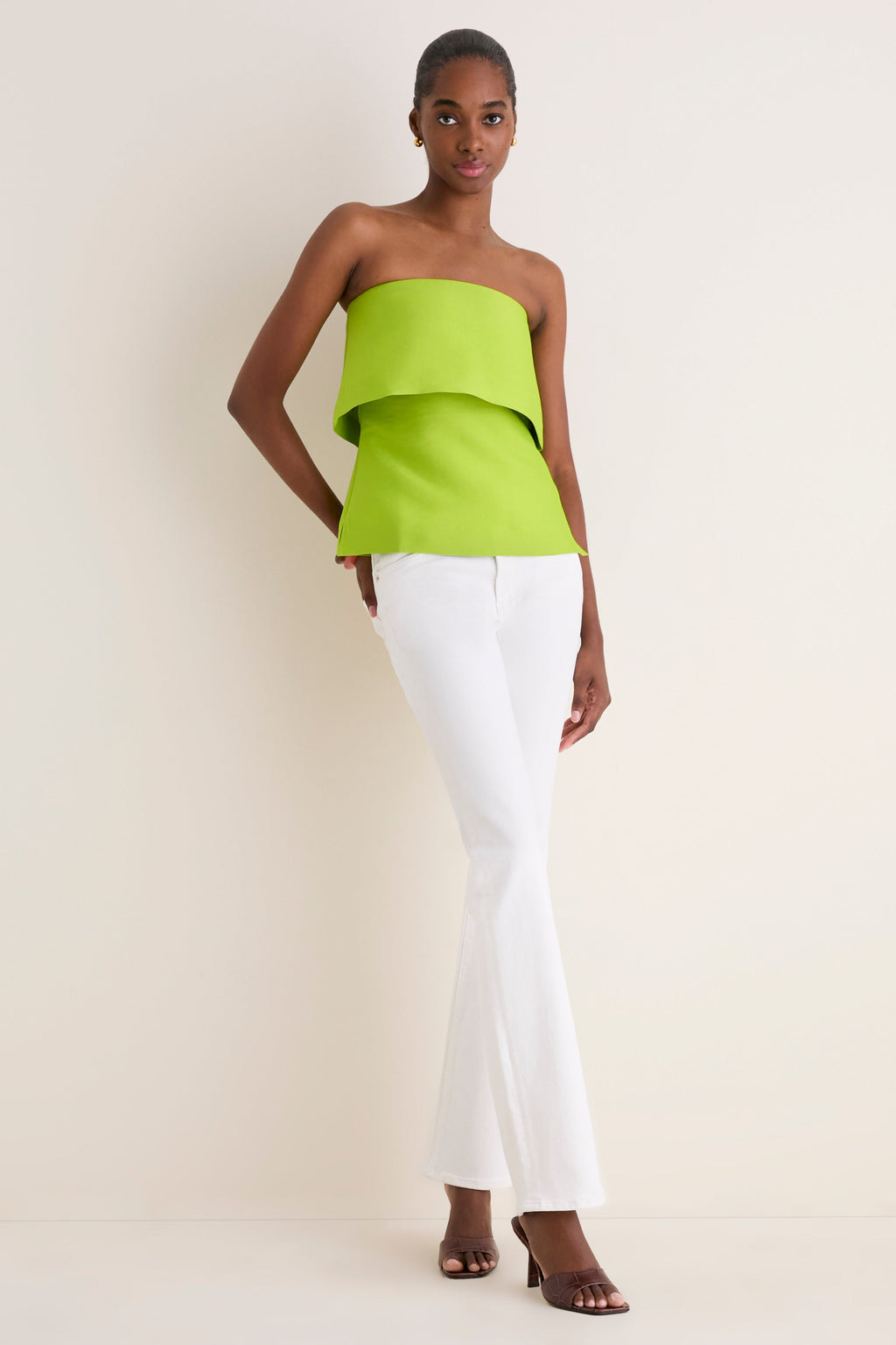 Lime Felix Satin Strapless Top