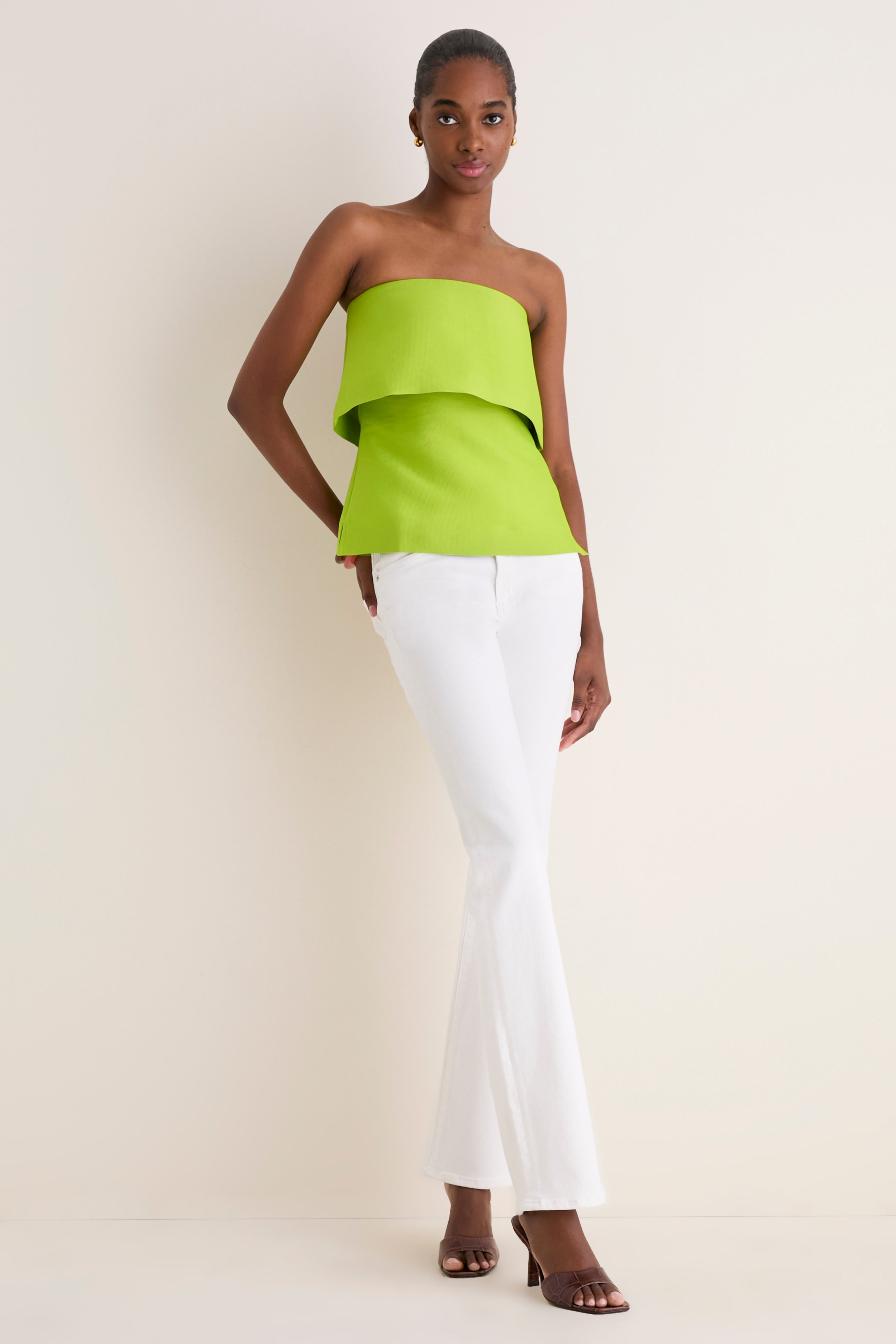Lime Felix Satin Strapless Top