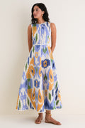 Blue Watercolor Ikat Clodette Maxis Dress