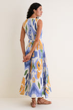 Blue Watercolor Ikat Clodette Maxis Dress