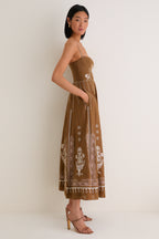 Brown Embroidered Lace Valya Maxis Dress