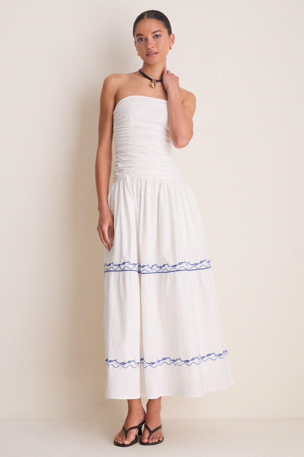 White and Blue Oia Midi Dress