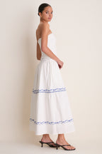 White and Blue Oia Midi Dress