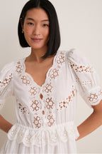 Cream Sofia Embroidery Puff Sleeve Dress