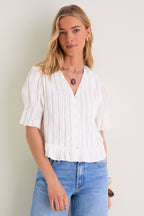 White Alberte Solid Bubble Sleeve Blouse