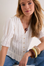 White Alberte Solid Bubble Sleeve Blouse