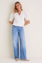 White Alberte Solid Bubble Sleeve Blouse