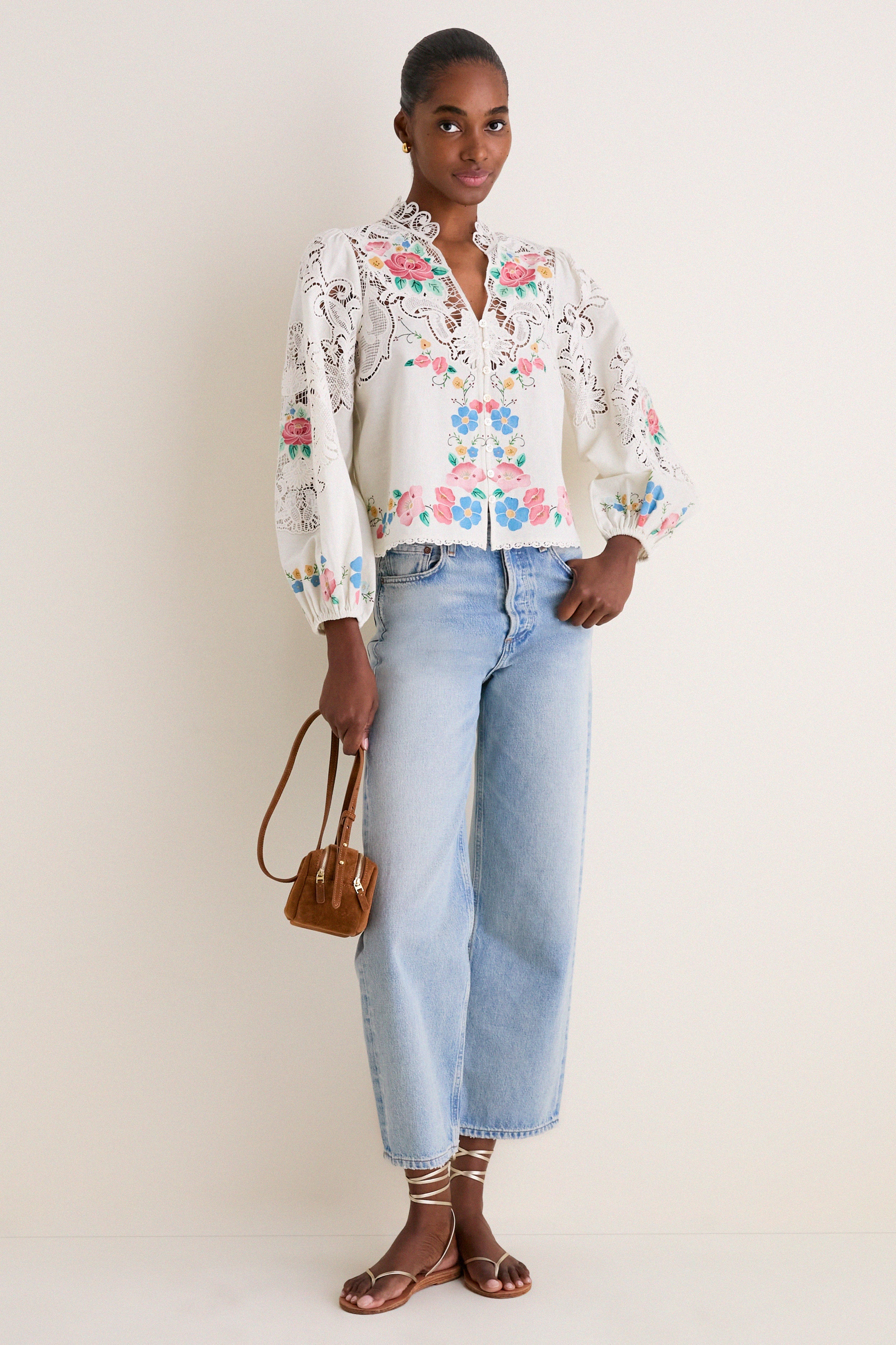 Multi Astrid Embroidery Long Sleeve Blouse