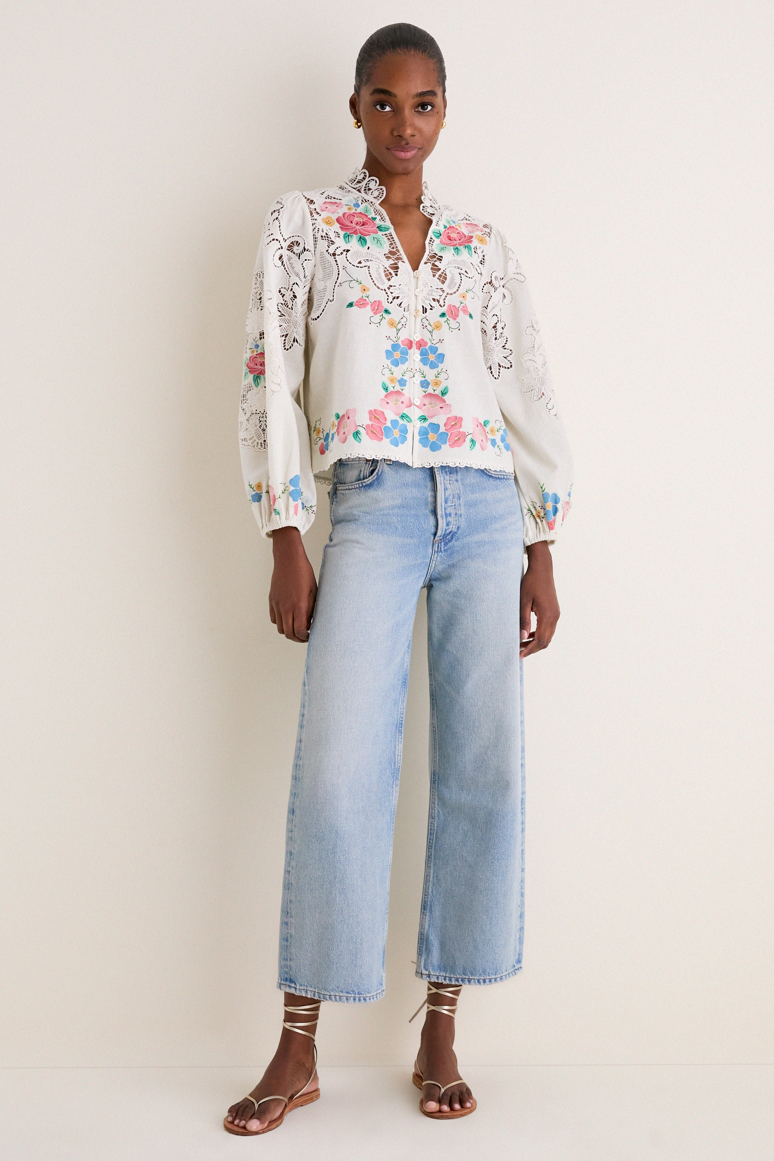 Multi Astrid Embroidery Long Sleeve Blouse