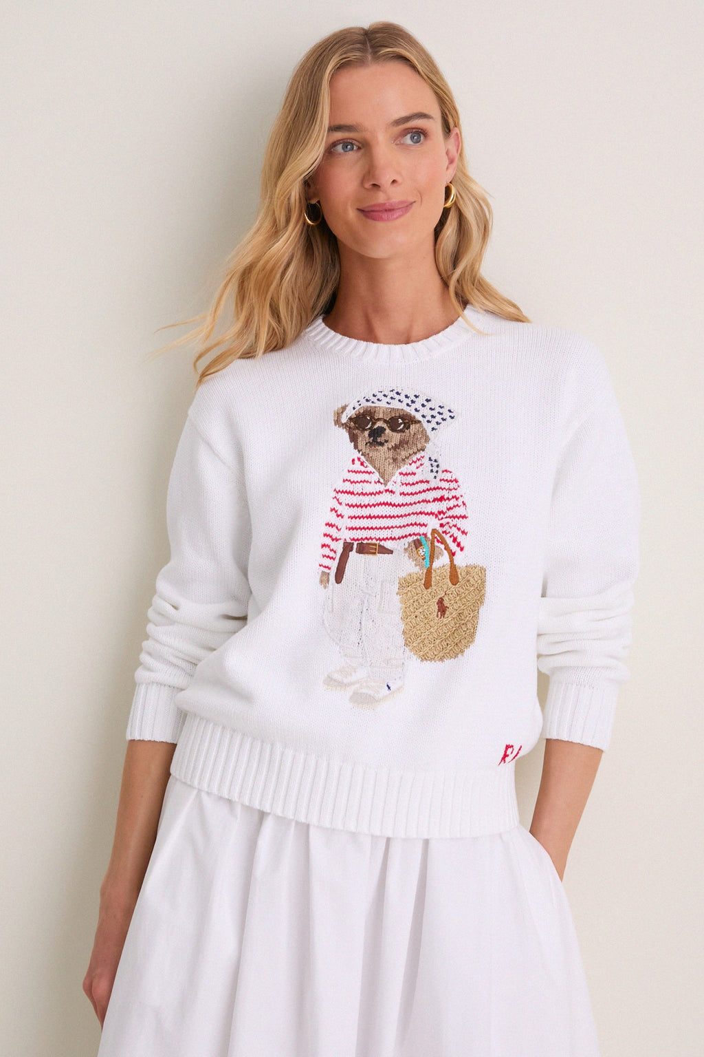 White Multi Bear Crew Neck Sweater