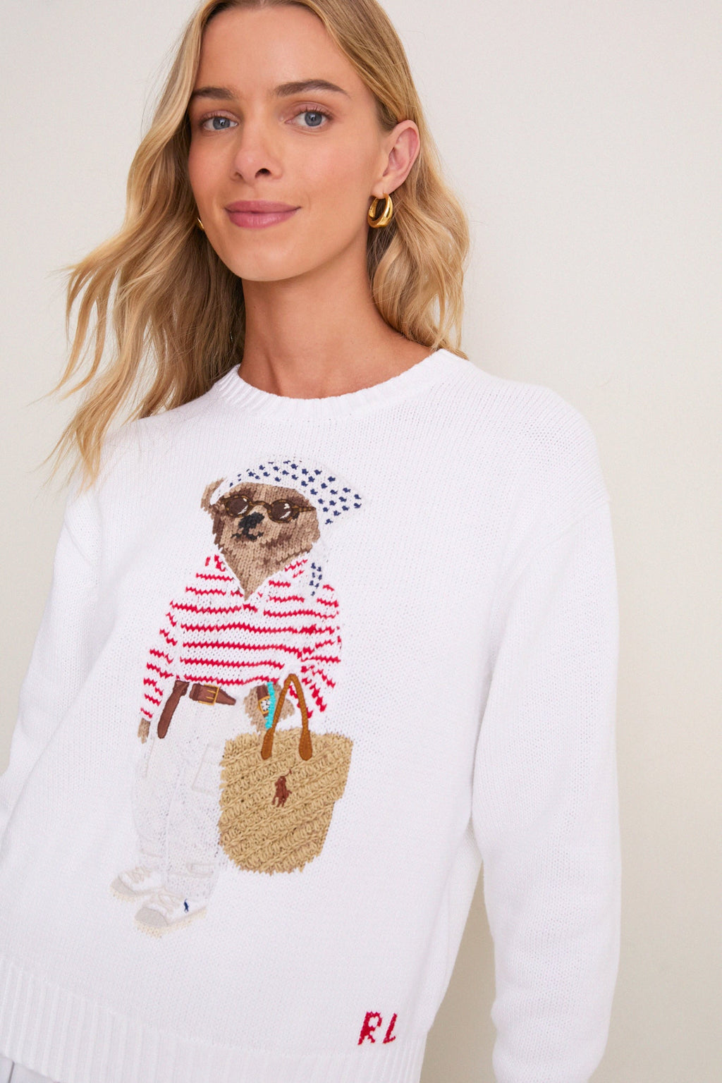 White Multi Bear Crew Neck Sweater