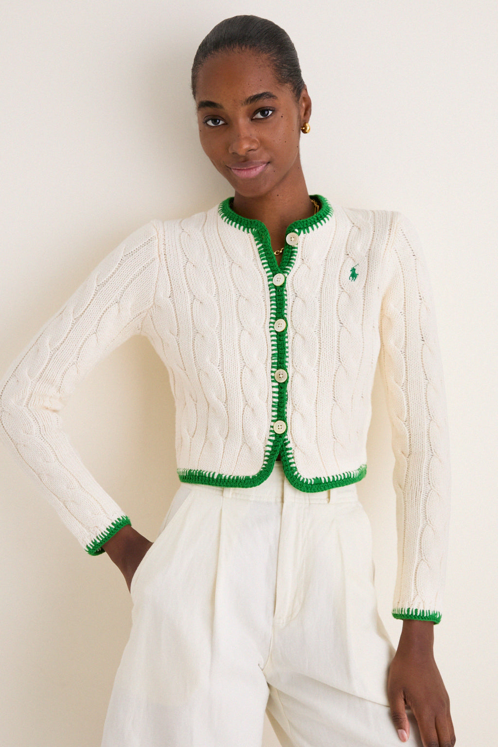 Cricket Cream Crew Neck Cardigan