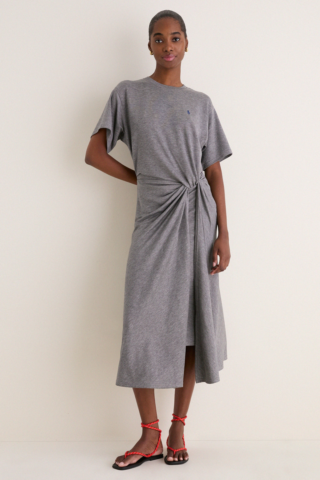 Cobblestone Heather Knit Crew Neck Short Sleeve Dress