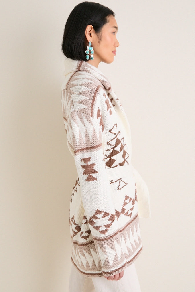 Ivory and Mocha Wool Blend Ranch Teddy Wrap Cardigan