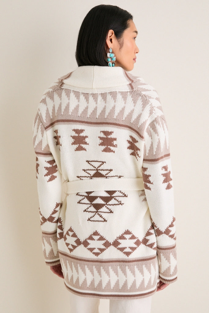 Ivory and Mocha Wool Blend Ranch Teddy Wrap Cardigan