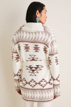 Ivory and Mocha Wool Blend Ranch Teddy Wrap Cardigan