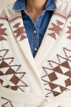 Ivory and Mocha Wool Blend Ranch Teddy Wrap Cardigan