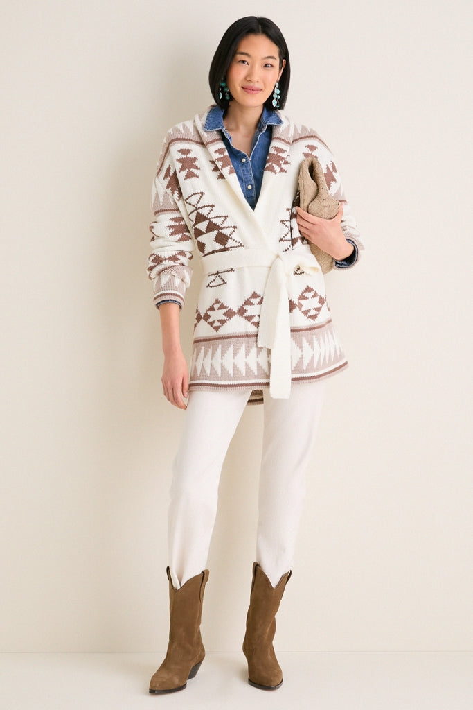 Ivory and Mocha Wool Blend Ranch Teddy Wrap Cardigan