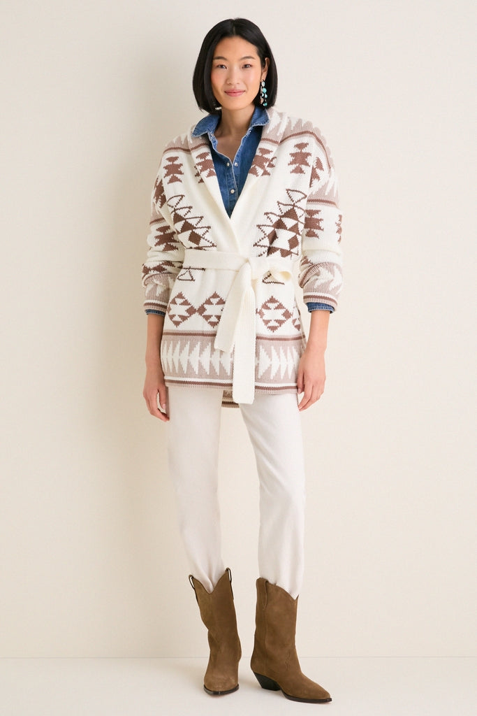 Ivory and Mocha Wool Blend Ranch Teddy Wrap Cardigan
