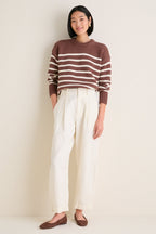 Mocha and Ivory Stripe Cotton Cliff Crewneck