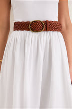 Tan Woven Belt with Oval Buckle