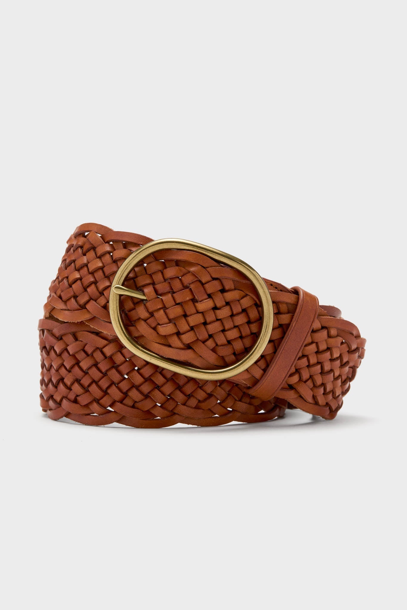Tan Woven Belt with Oval Buckle