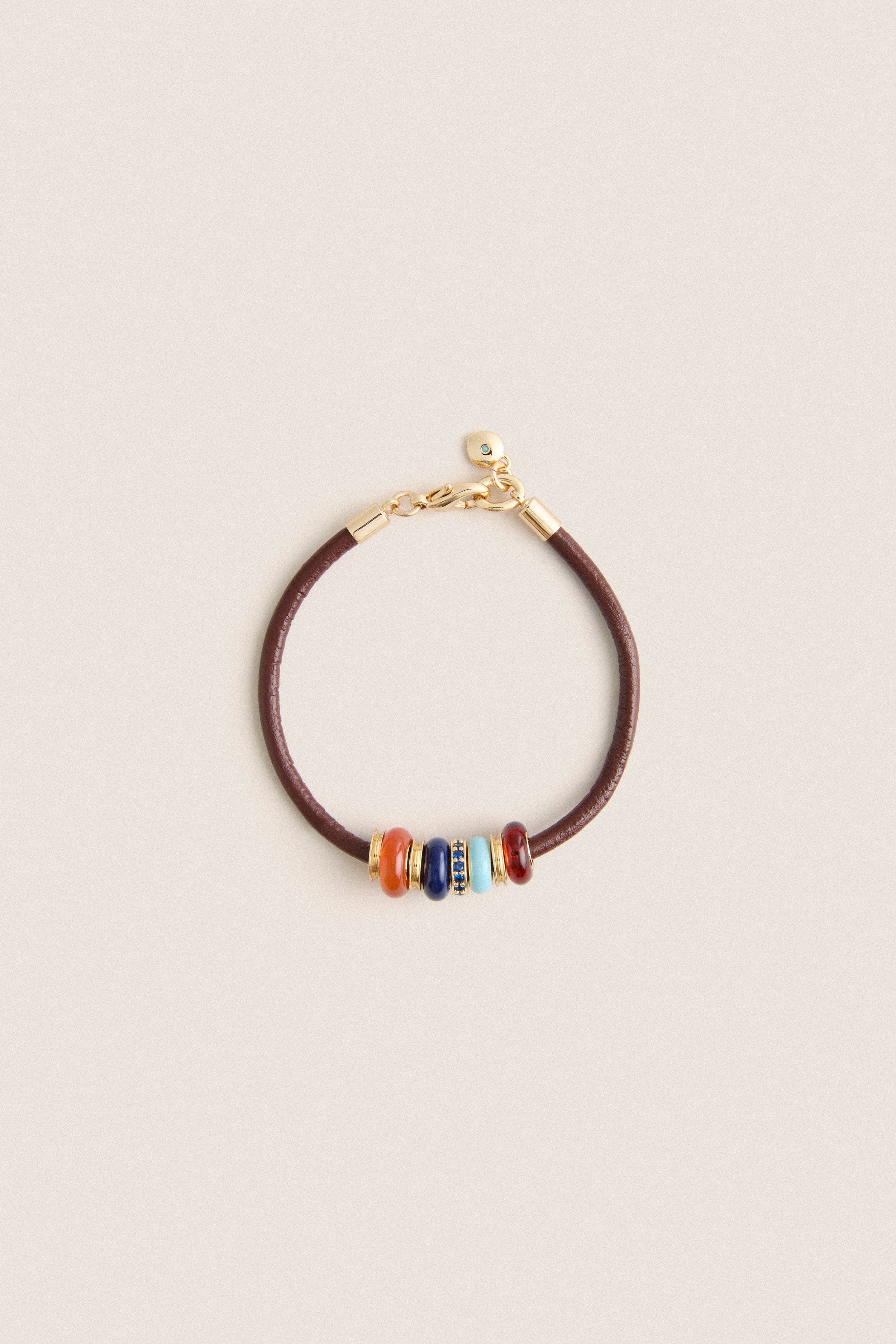 Gold, Cognac and Multi Semi Sliders on Leather Cord Bracelet