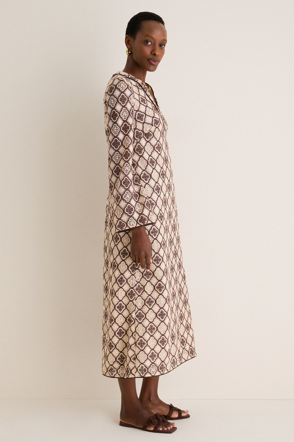Chocolate Cream Luna Guipure Midi Dress