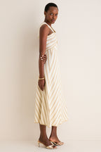 Cream and Gold Luna Metallic Halter Dress