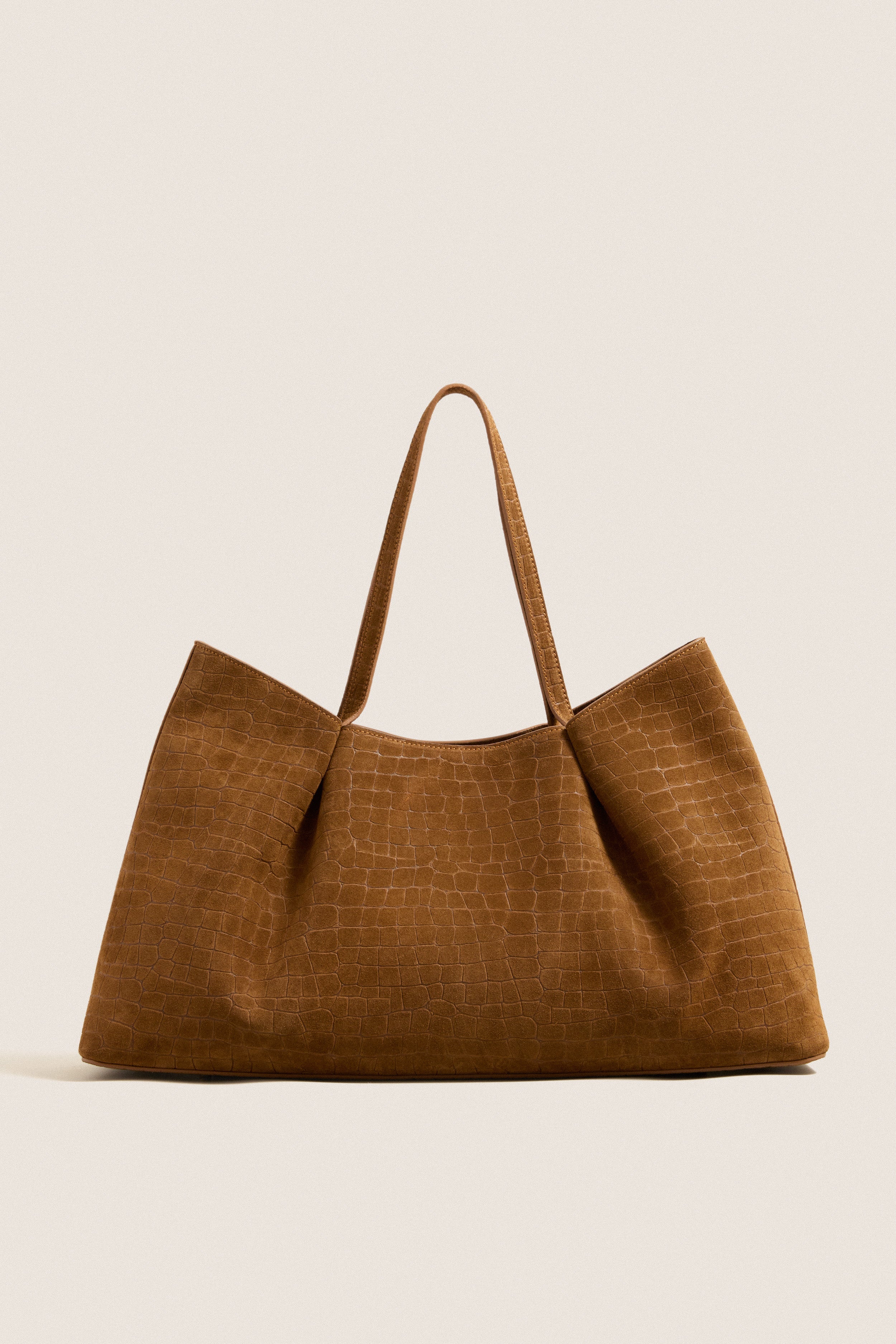 Cognac Croco Suede Dimple Tote
