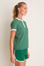 Eden Green Stripe Performance Cotton Carter Henley Tee