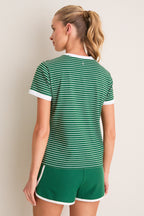Eden Green Stripe Performance Cotton Carter Henley Tee