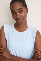 Light Blue Performance Jersey Ruffle Lea Tank